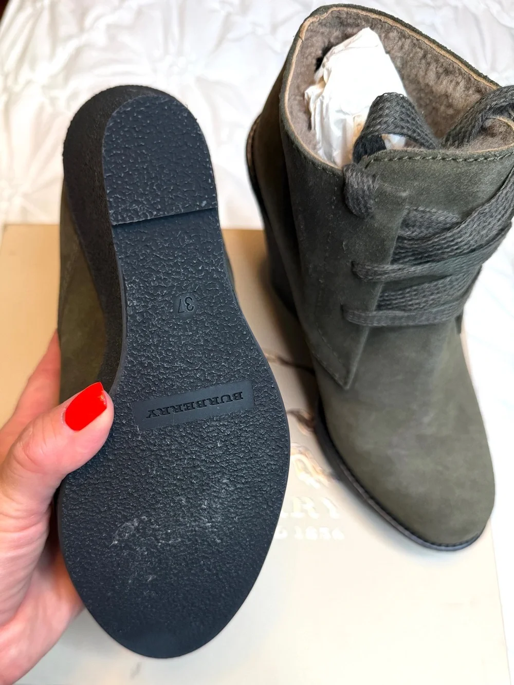 Children's Suede Lace-Up Ankle Boots in Olive